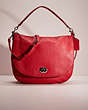 COACH®,RESTORED TURNLOCK HOBO,Polished Pebble Leather,Large,Silver/True Red,Front View