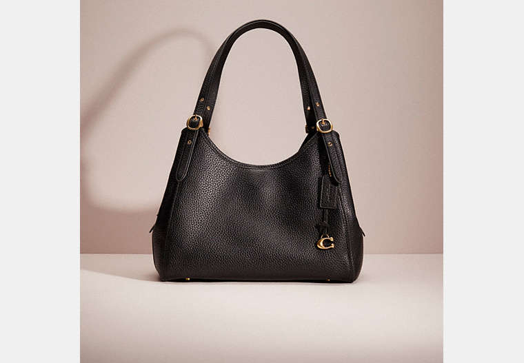 COACH®,RESTORED LORI SHOULDER BAG,Polished Pebble Leather,Large,Brass/Black,Front View
