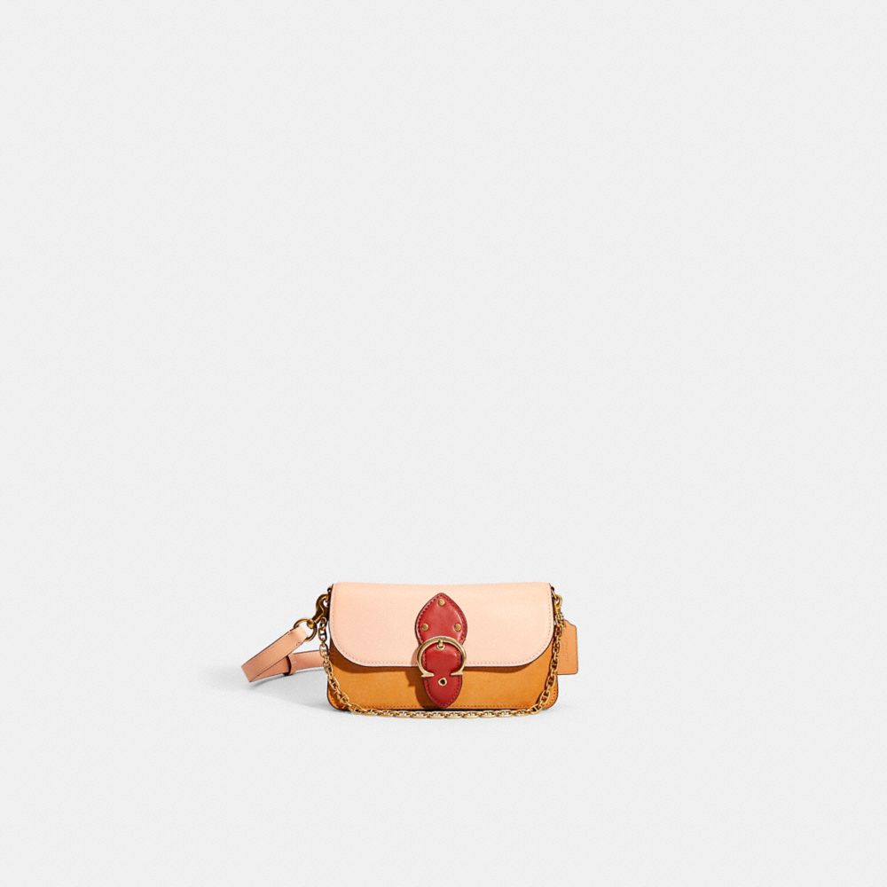 COACH®,RESTORED BEAT CROSSBODY CLUTCH IN COLORBLOCK,Glovetanned Leather,Mini,Brass/Blush Natural Multi,Front View