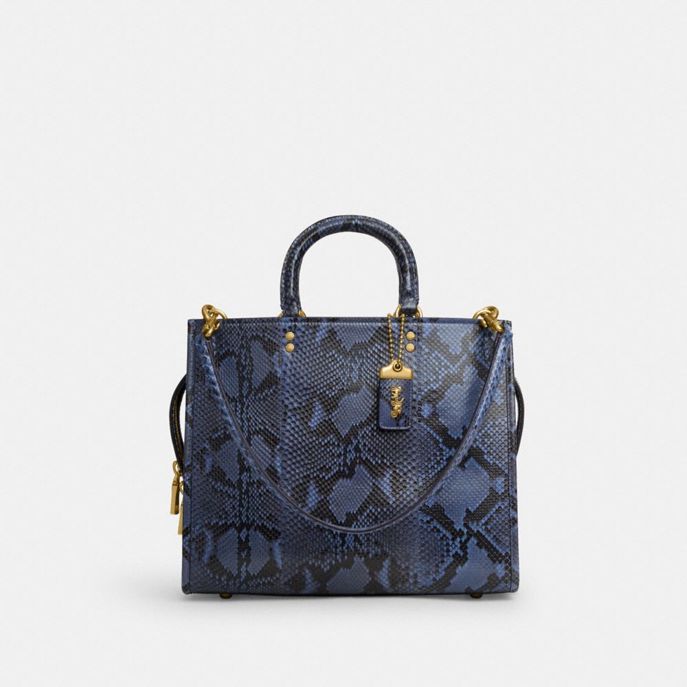 COACH®,ROGUE BAG IN SNAKESKIN,Large,Brass/Bleu,Front View