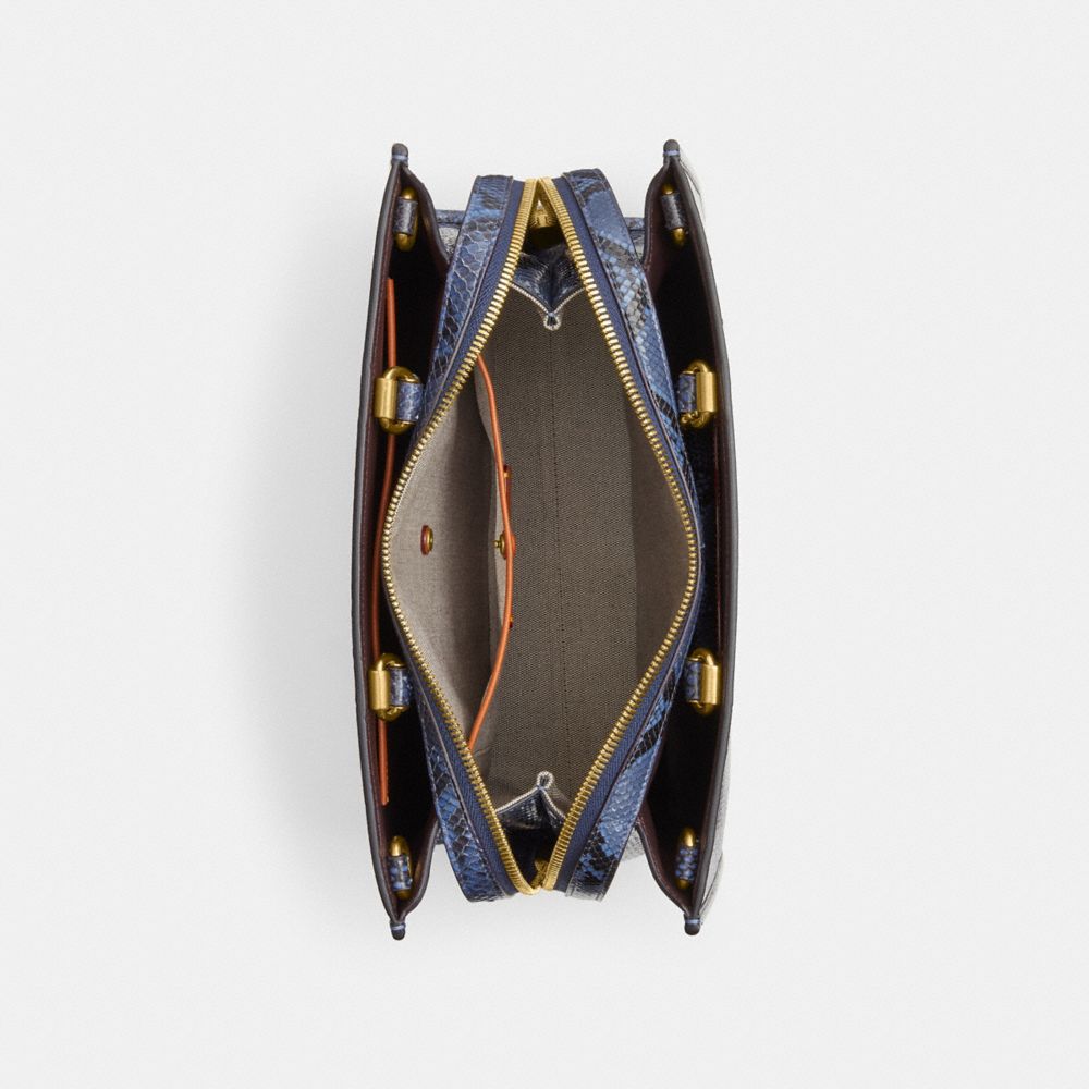 COACH®,Rogue Bag In Snakeskin,Leather,Satchel,Logo,Metal,Day Party,Navy,Inside View,Top View