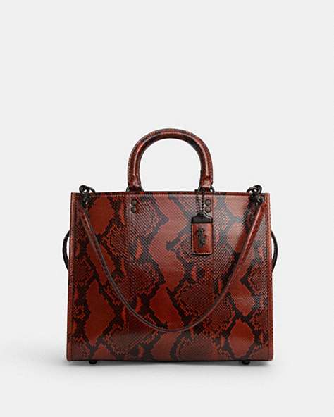 COACH®,ROGUE BAG IN SNAKESKIN,Large,Pewter/Orange,Front View