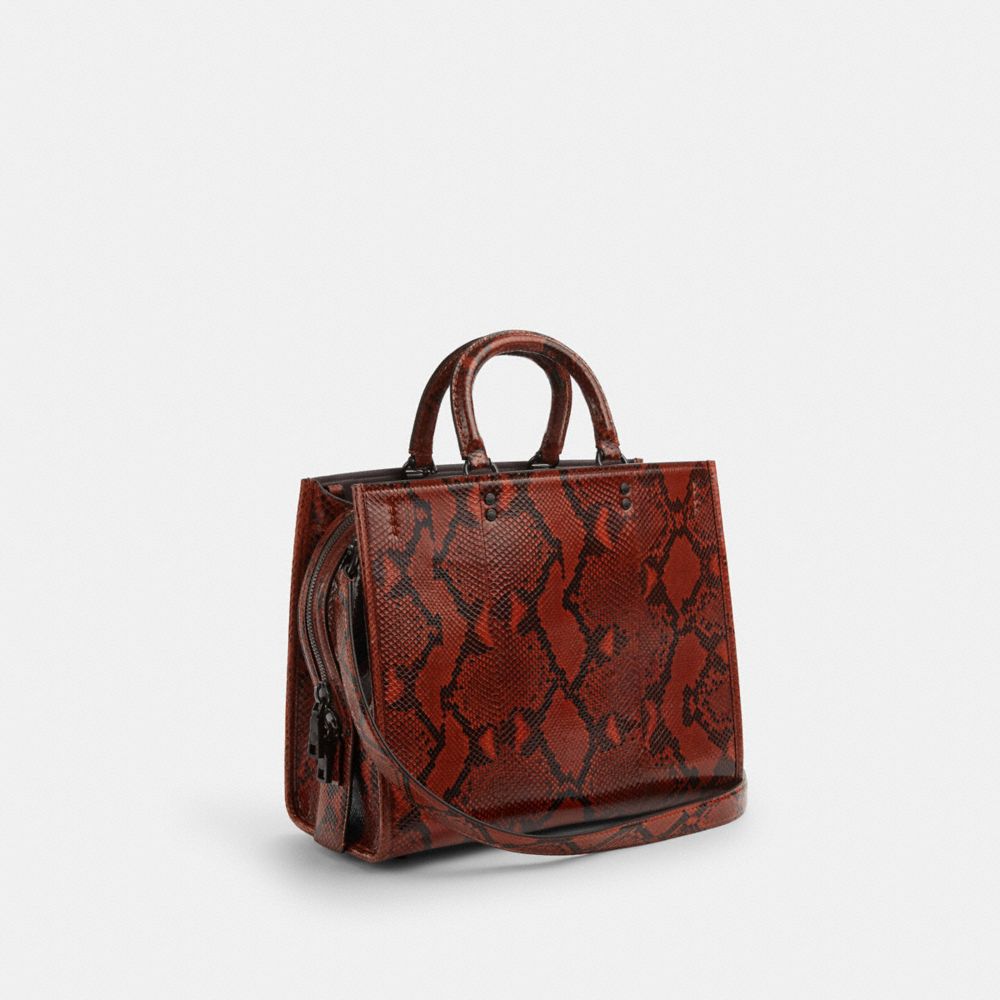 COACH®,Rogue Bag In Snakeskin,Leather,Satchel,Logo,Metal,Day Party,Brown,Angle View