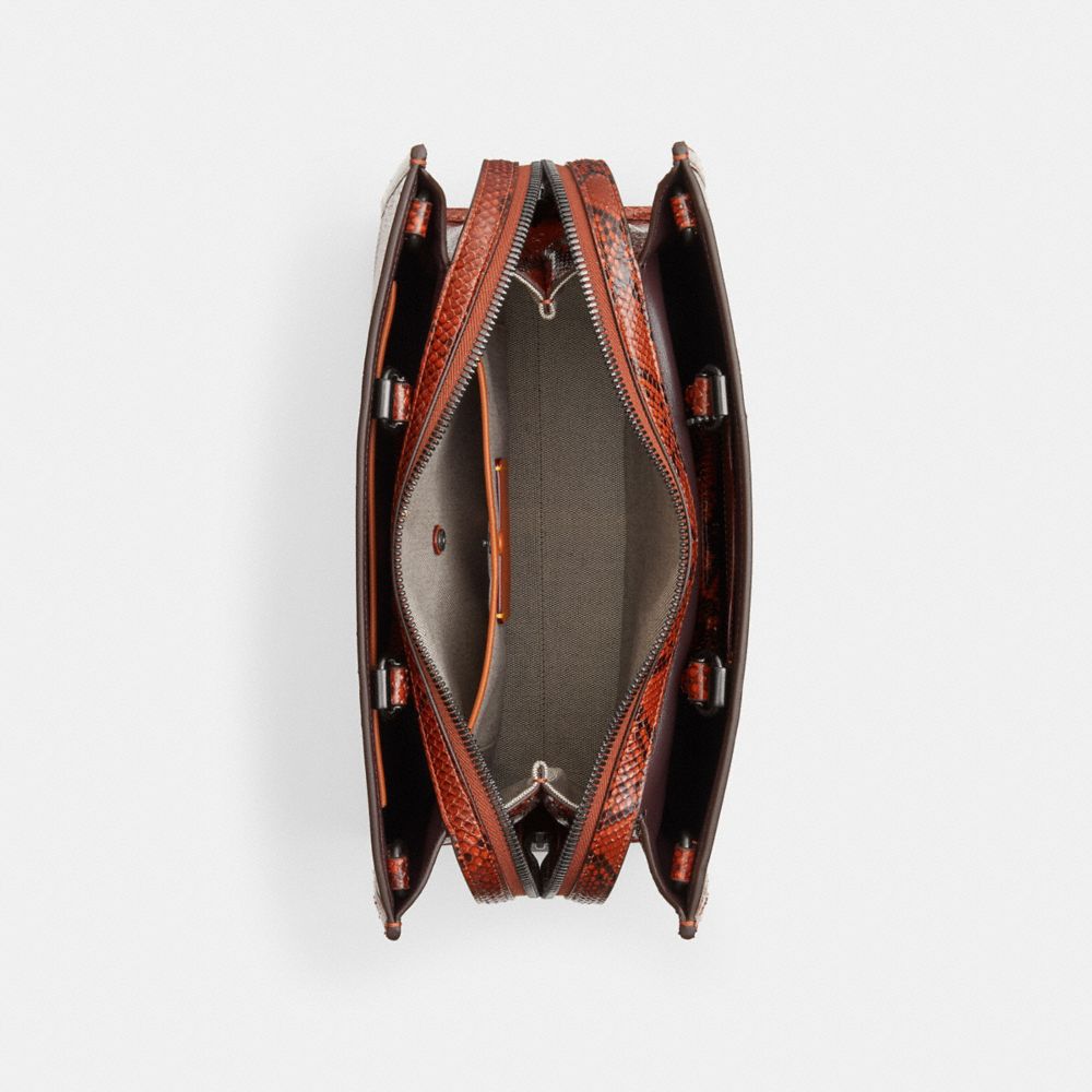 COACH®,Rogue Bag In Snakeskin,Leather,Satchel,Logo,Metal,Day Party,Brown,Inside View,Top View