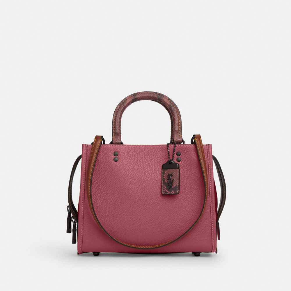 COACH®,ROGUE BAG 25 IN COLORBLOCK WITH SNAKESKIN DETAIL,Pewter/Red Multi,Front View