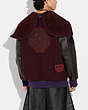 COACH®,HOODED VARSITY JACKET IN RECYCLED WOOL AND RECYCLED POLYESTER,wool,Burgundy,Scale View