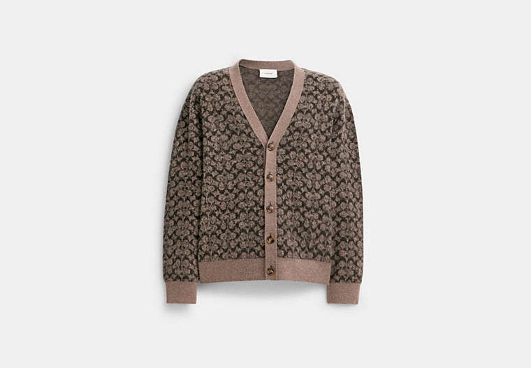 COACH®,SIGNATURE CARDIGAN,wool,Grey Multi,Front View image number 0