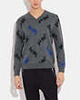 COACH®,HORSE AND CARRIAGE V-NECK SWEATER,wool,Grey Multi,Scale View