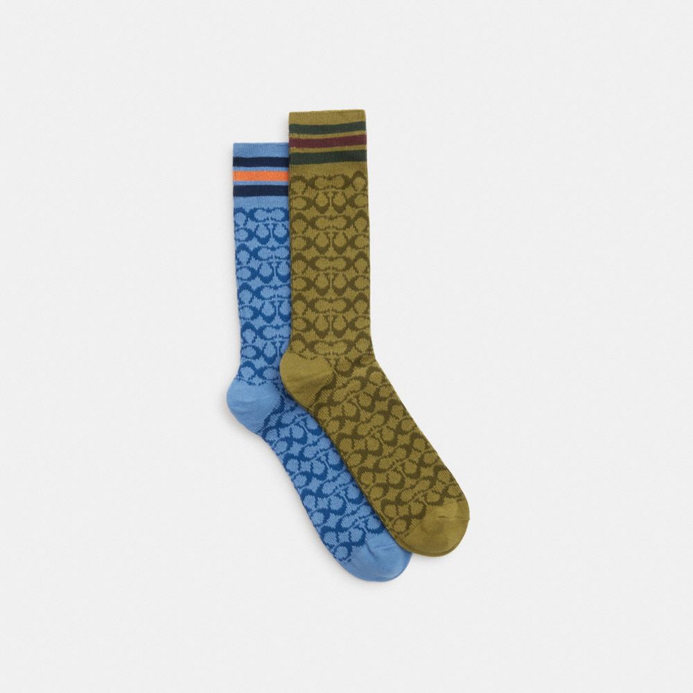 COACH®,Signature Calf Length Socks,Cotton,Polyester,Polyamide,Spandex,Crew Socks,Stripe,Set,Casual,,Front View