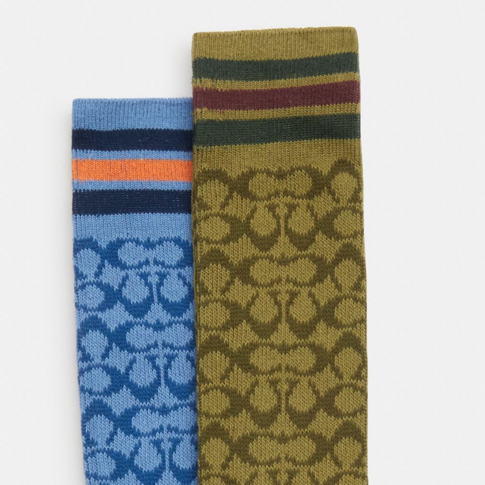 COACH®,Signature Calf Length Socks,Cotton,Polyester,Polyamide,Spandex,Crew Socks,Stripe,Set,Casual,
