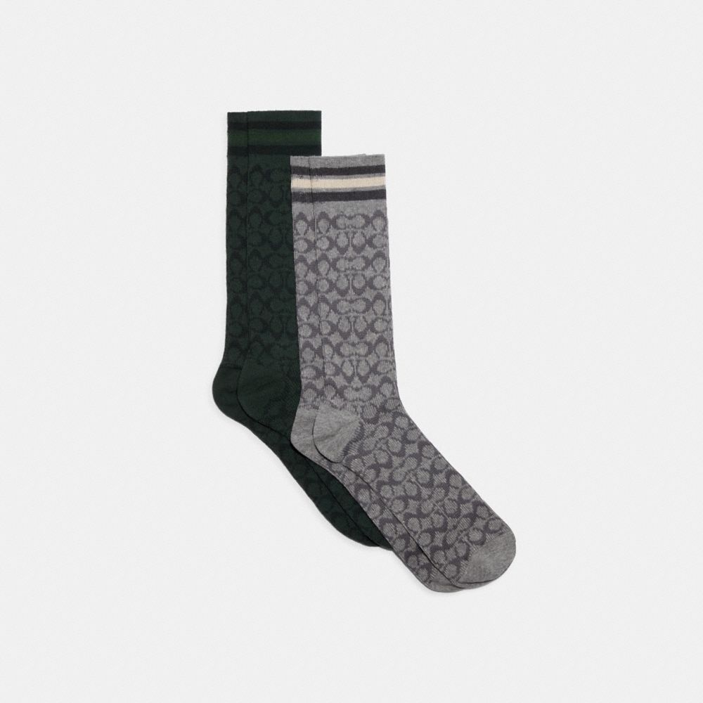 COACH®,Signature Calf Length Socks,Cotton,Polyester,Polyamide,Spandex,Crew Socks,Stripe,Set,Casual,,Front View