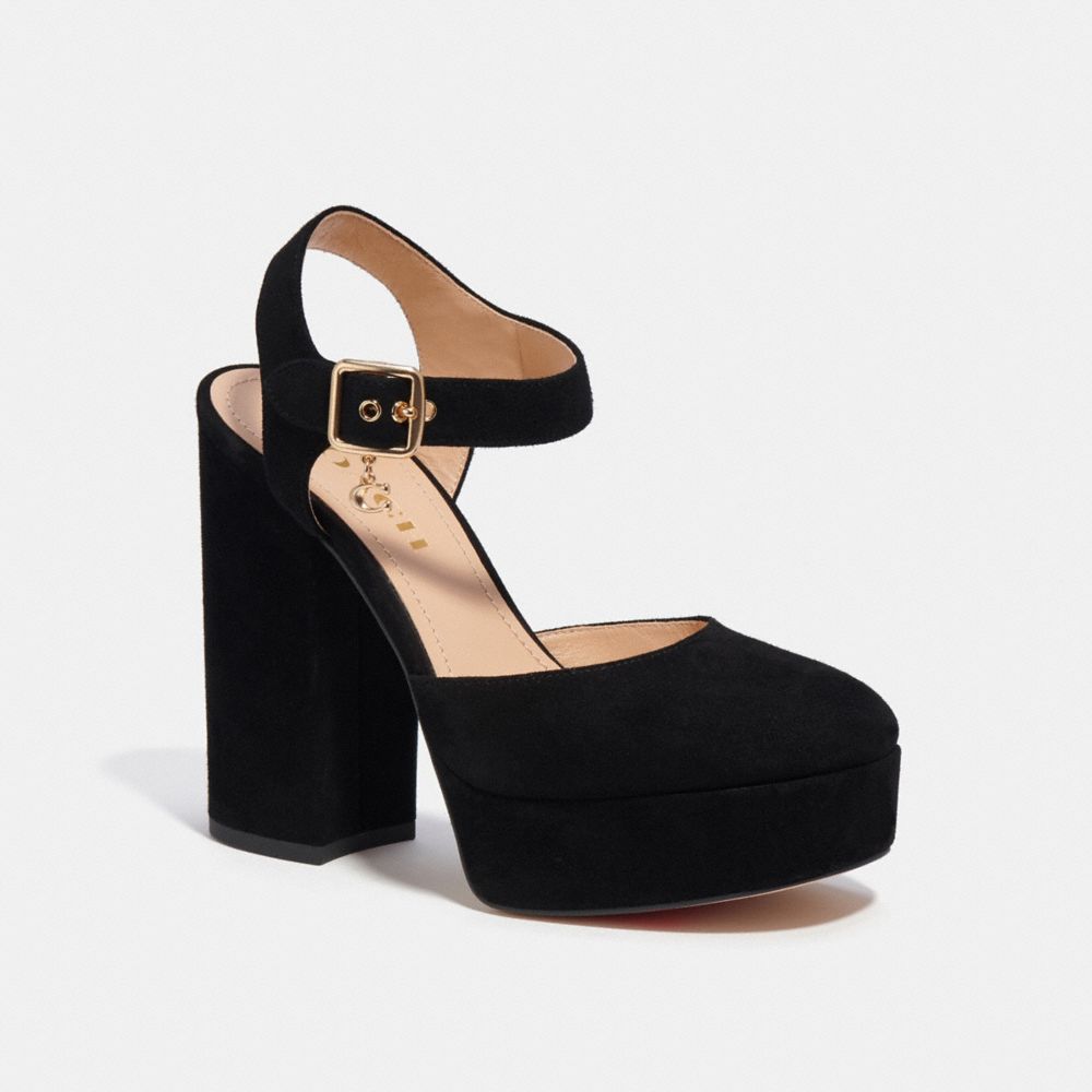 COACH®,Isabella Pump,Lining Leather,Rubber,Leather,Suede,Pumps,Cocktail,Black,Front View