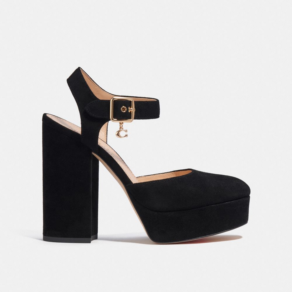 COACH®,Isabella Pump,Lining Leather,Rubber,Leather,Suede,Pumps,Cocktail,Black,Angle View