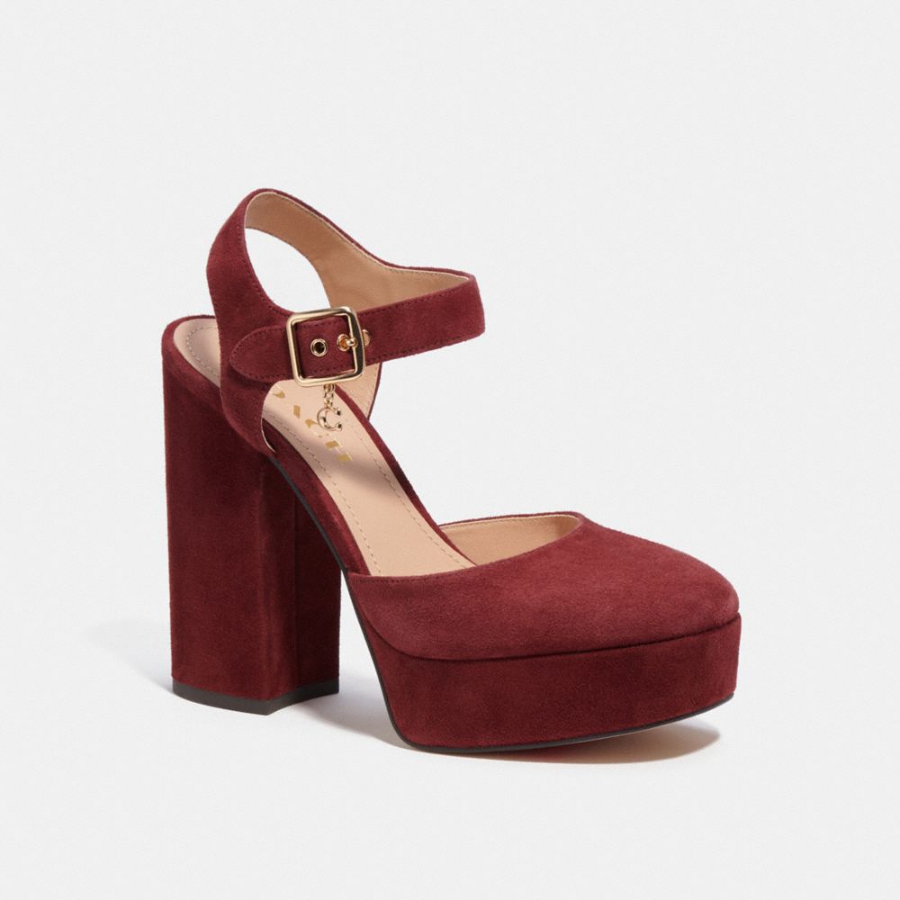 COACH®,ISABELLA PUMP,Suede,Wine,Front View image number 0