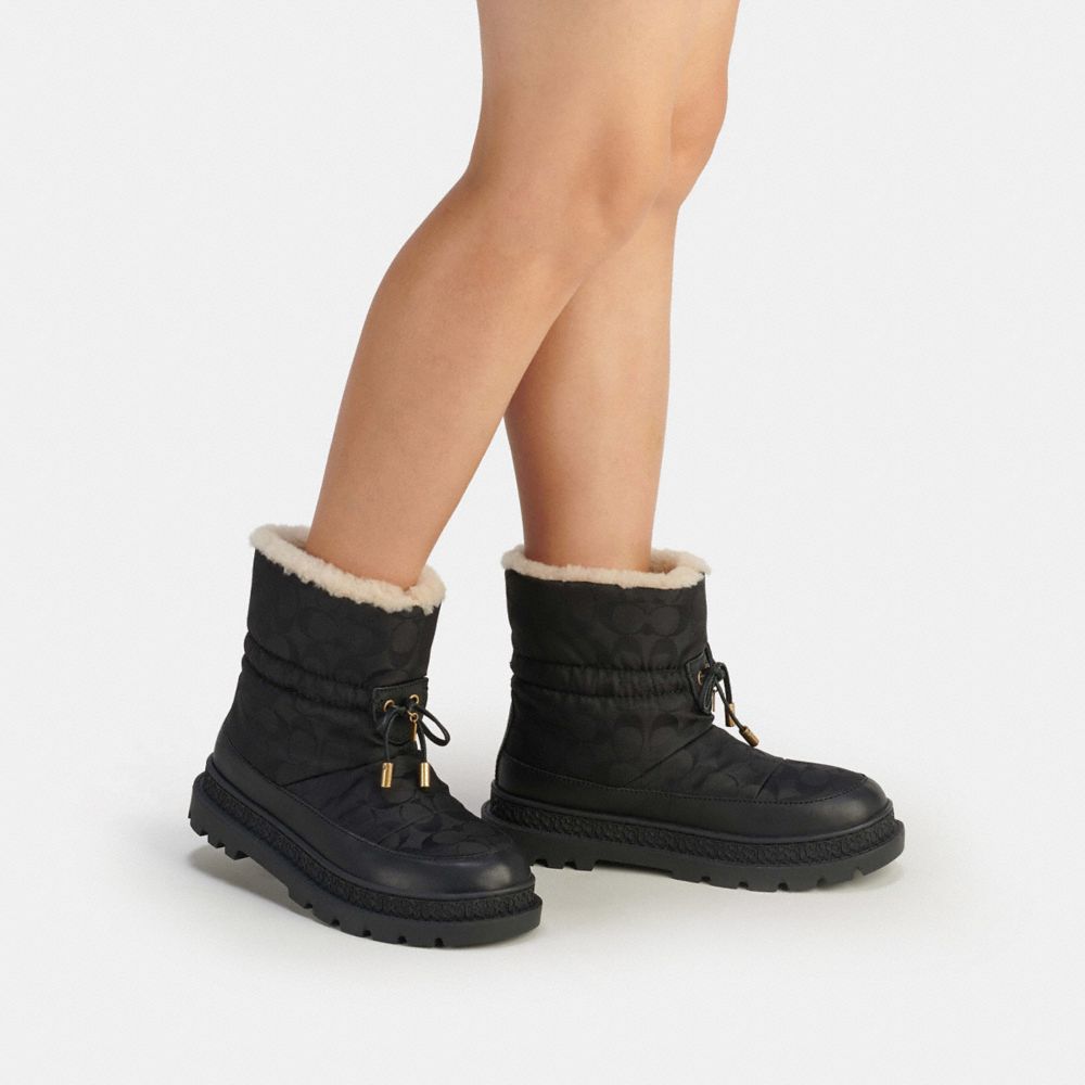 COACH®,Kailee Bootie In Recycled Polyester,Leather,Shearling,Rubber,Nylon,Recycled Polyester,Lining Shearling,Winter,Foam,...,Black,Detail View