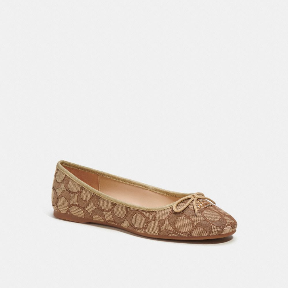 COACH®,BALLERINE ALINA EN JACQUARD SIGNATURE,KAKI/BRUN,Front View