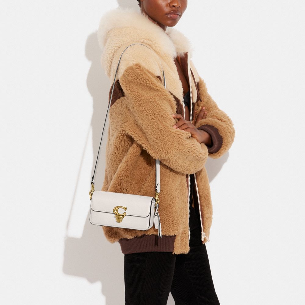COACH®,Studio Bag 20,Leather,Shoulder Bag,Logo,Embossed,Metal,Silver Metal,Day Party,White,Detail View