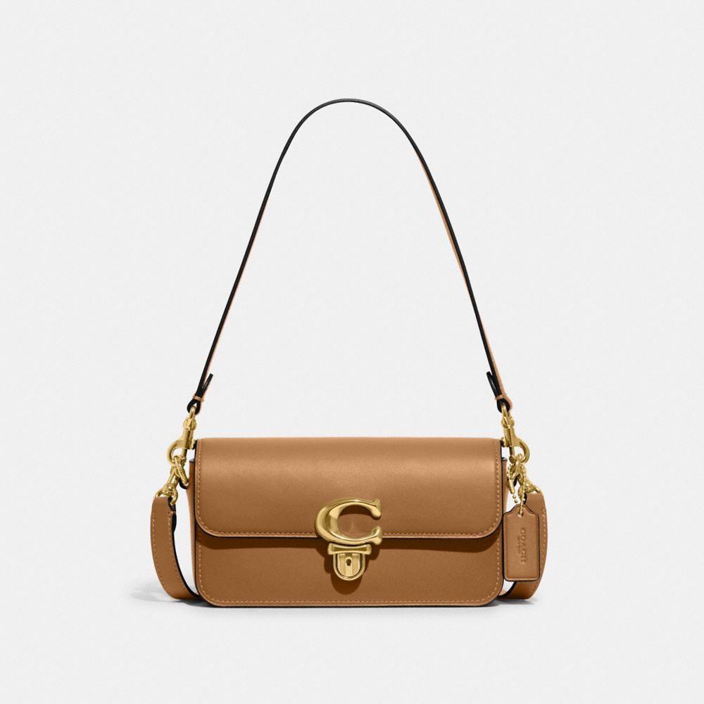 COACH®,STUDIO BAGUETTE BAG,Glovetan Leather,Mini,Brass/Light Camel,Front View