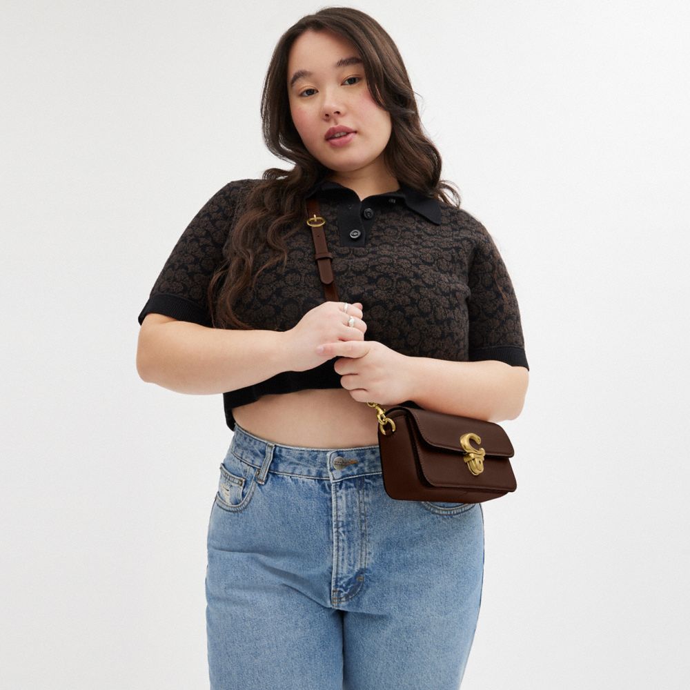 COACH®,Studio Bag 20,Leather,Shoulder Bag,Logo,Metal,Embossed,Silver Metal,Day Party,Brown
