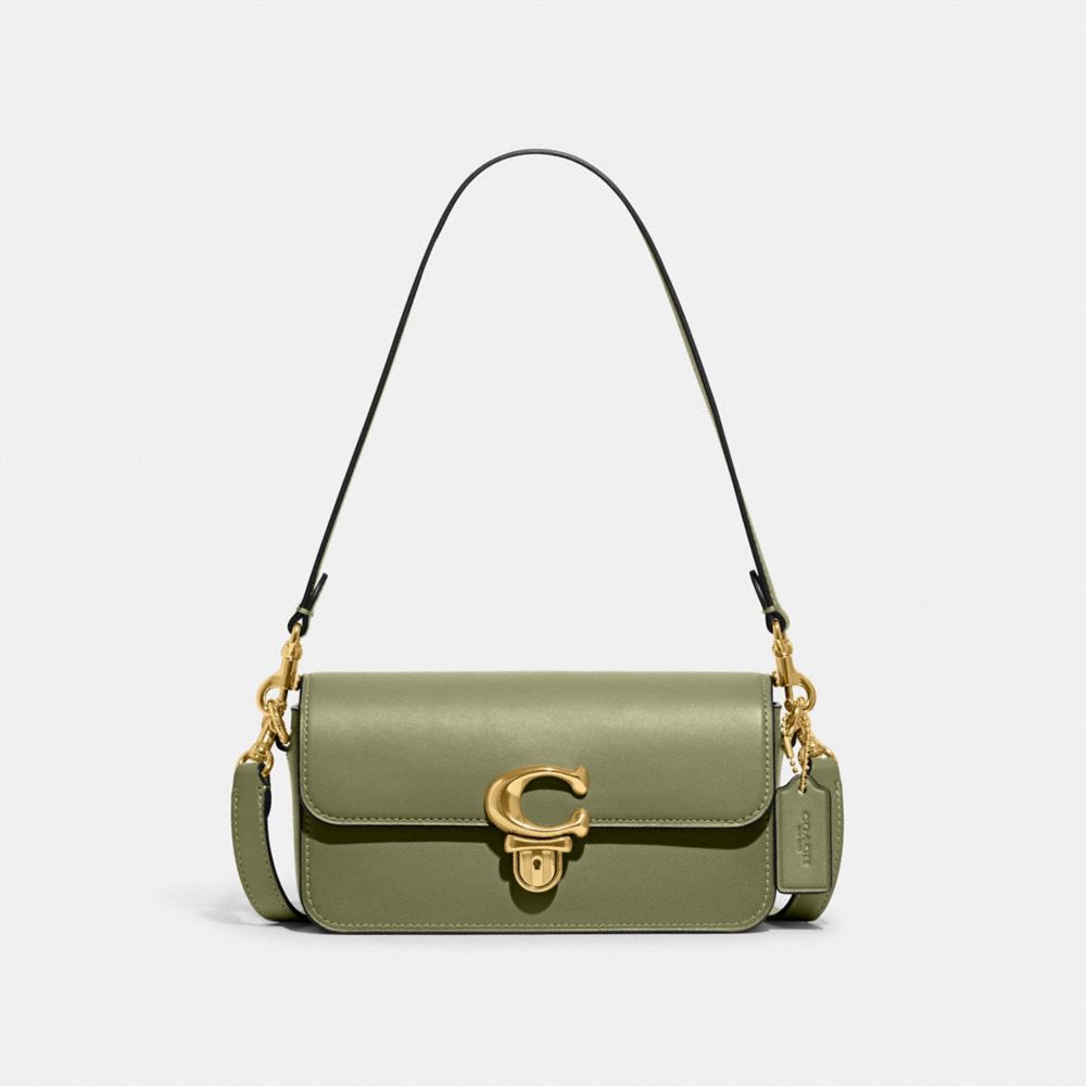 COACH®,STUDIO BAGUETTE BAG,Glovetan Leather,Mini,Brass/Moss,Front View