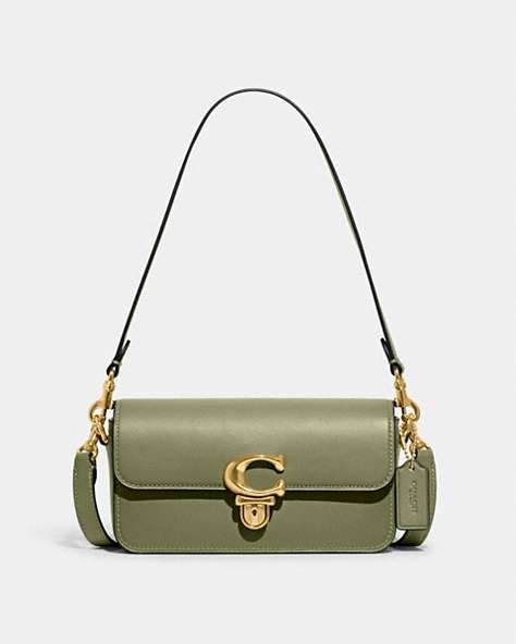 COACH®,STUDIO BAGUETTE BAG,Glovetanned Leather,Mini,Brass/Moss,Front View