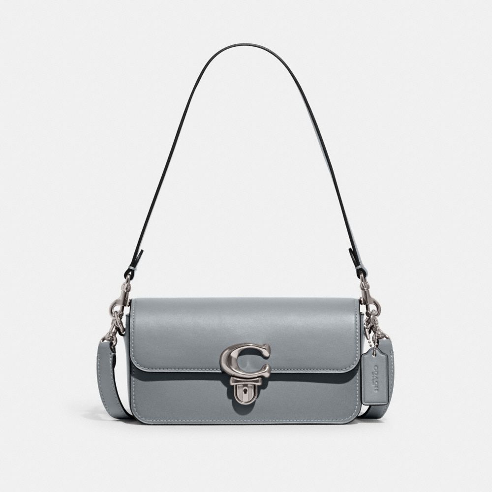 COACH®,STUDIO BAGUETTE BAG,Glovetan Leather,Mini,Silver/Grey Blue,Front View