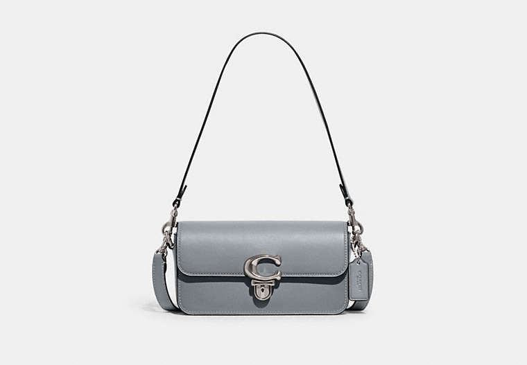 COACH®,STUDIO BAGUETTE BAG,Glovetanned Leather,Mini,Silver/Grey Blue,Front View