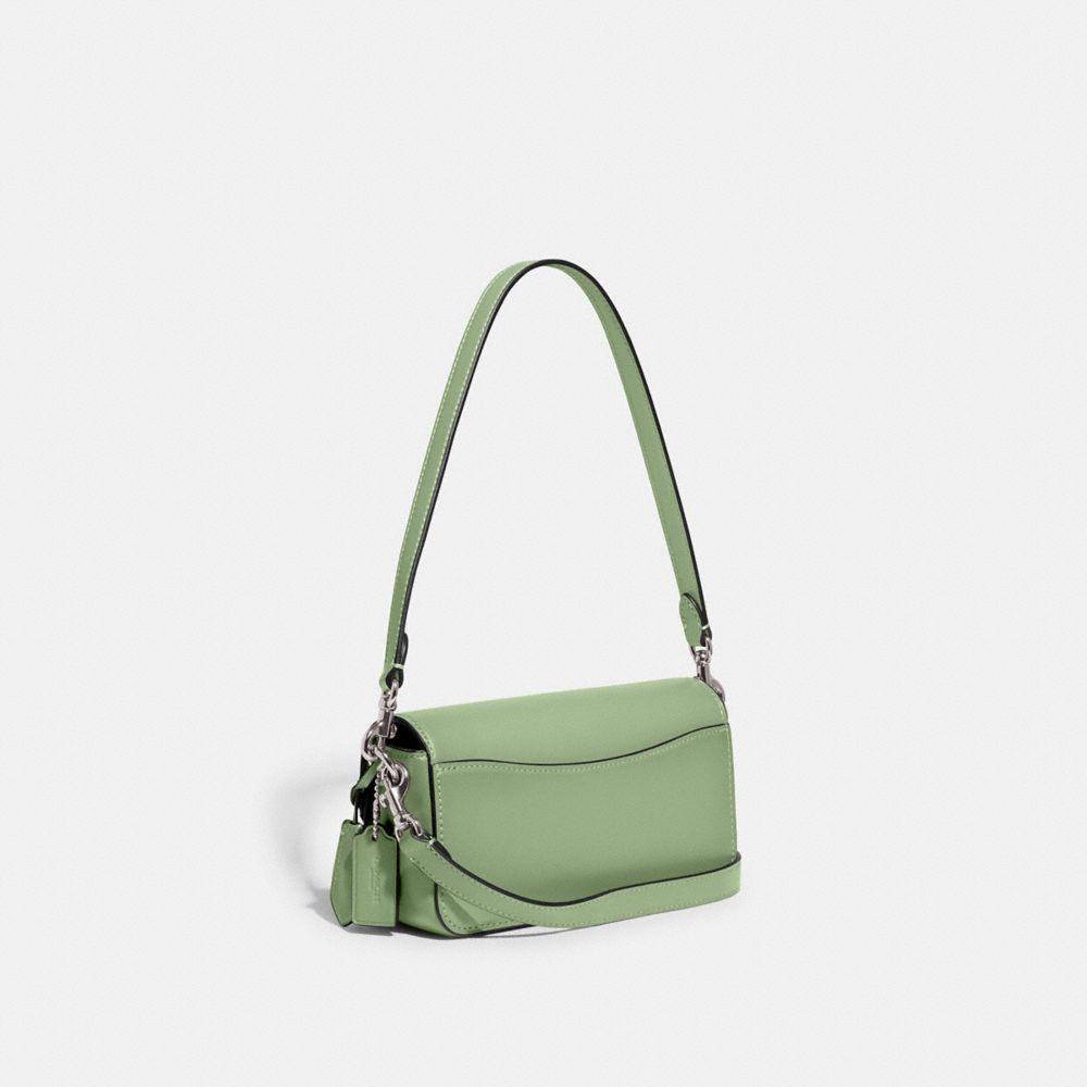 COACH®,Studio Bag 20,Leather,Shoulder Bag,Logo,Embossed,Metal,Silver Metal,Day Party,Green,Angle View