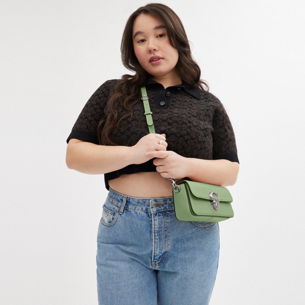 COACH®,Studio Bag 20,Leather,Shoulder Bag,Logo,Embossed,Metal,Silver Metal,Day Party,Green