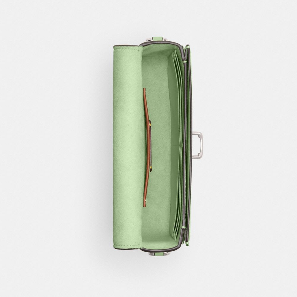 COACH®,Studio Bag 20,Leather,Shoulder Bag,Logo,Embossed,Metal,Silver Metal,Day Party,Green,Inside View,Top View
