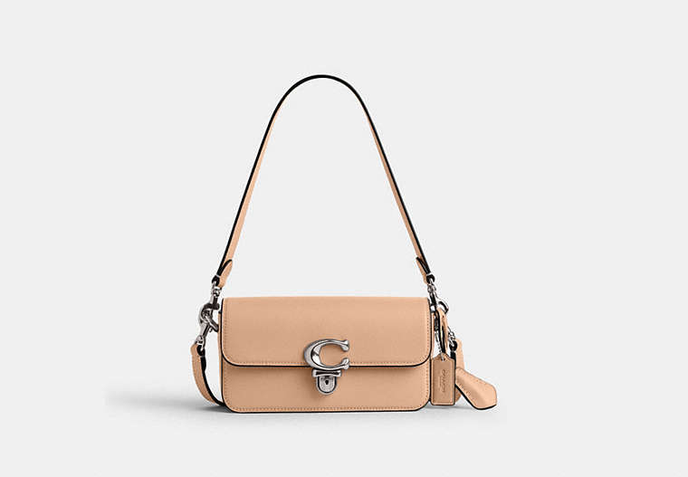 COACH®,STUDIO BAGUETTE BAG,Glovetanned Leather,Silver/Buff,Front View