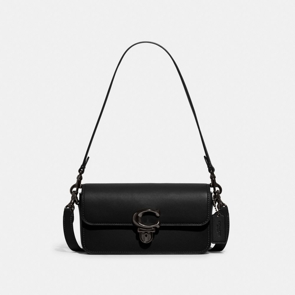 COACH®,STUDIO BAGUETTE BAG,Glovetan Leather,Mini,Pewter/Black,Front View