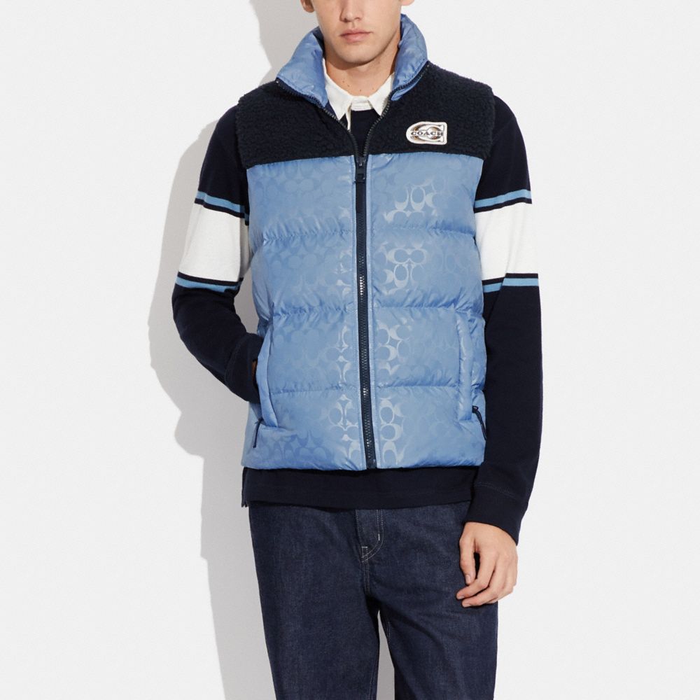 COACH®,SIGNATURE COLORBLOCK SHERPA PUFFER VEST,Blue,Scale View