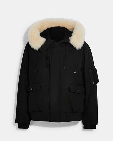 COACH®,SHORT PARKA,Polyester,Black,Front View