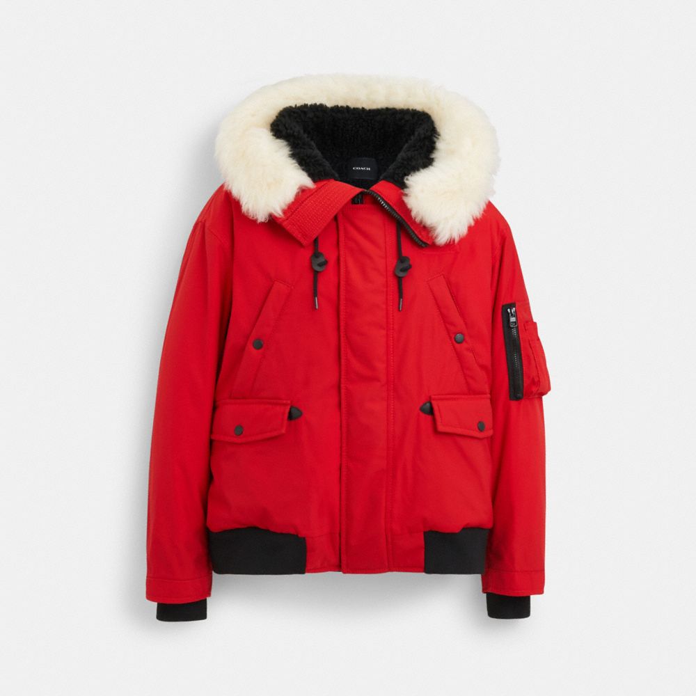 COACH®,SHORT PARKA,Polyester,Red,Front View