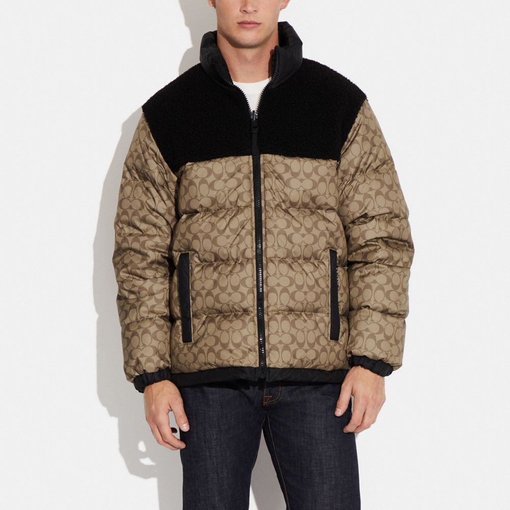 COACH®,REVERSIBLE SHERPA SIGNATURE DOWN JACKET,Black / Khaki Sig,Scale View