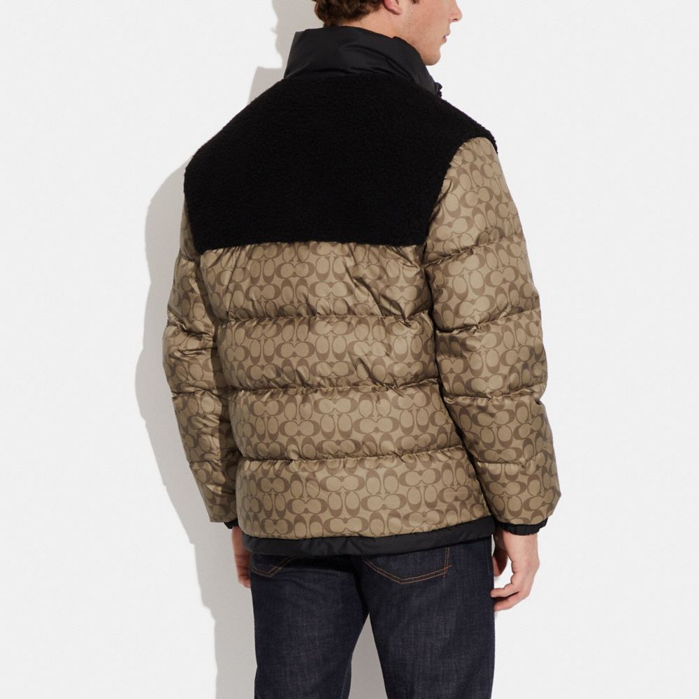 COACH®,REVERSIBLE SHERPA SIGNATURE DOWN JACKET,Black / Khaki Sig,Scale View