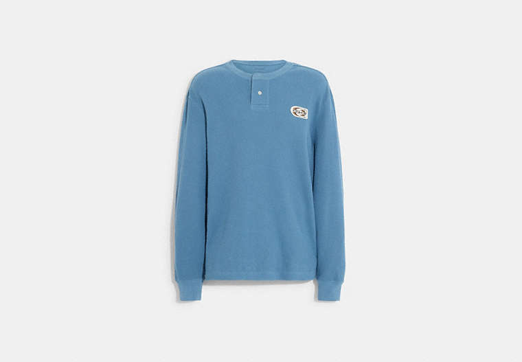 COACH®,RELAXED WAFFLE HENLEY,Blue,Front View