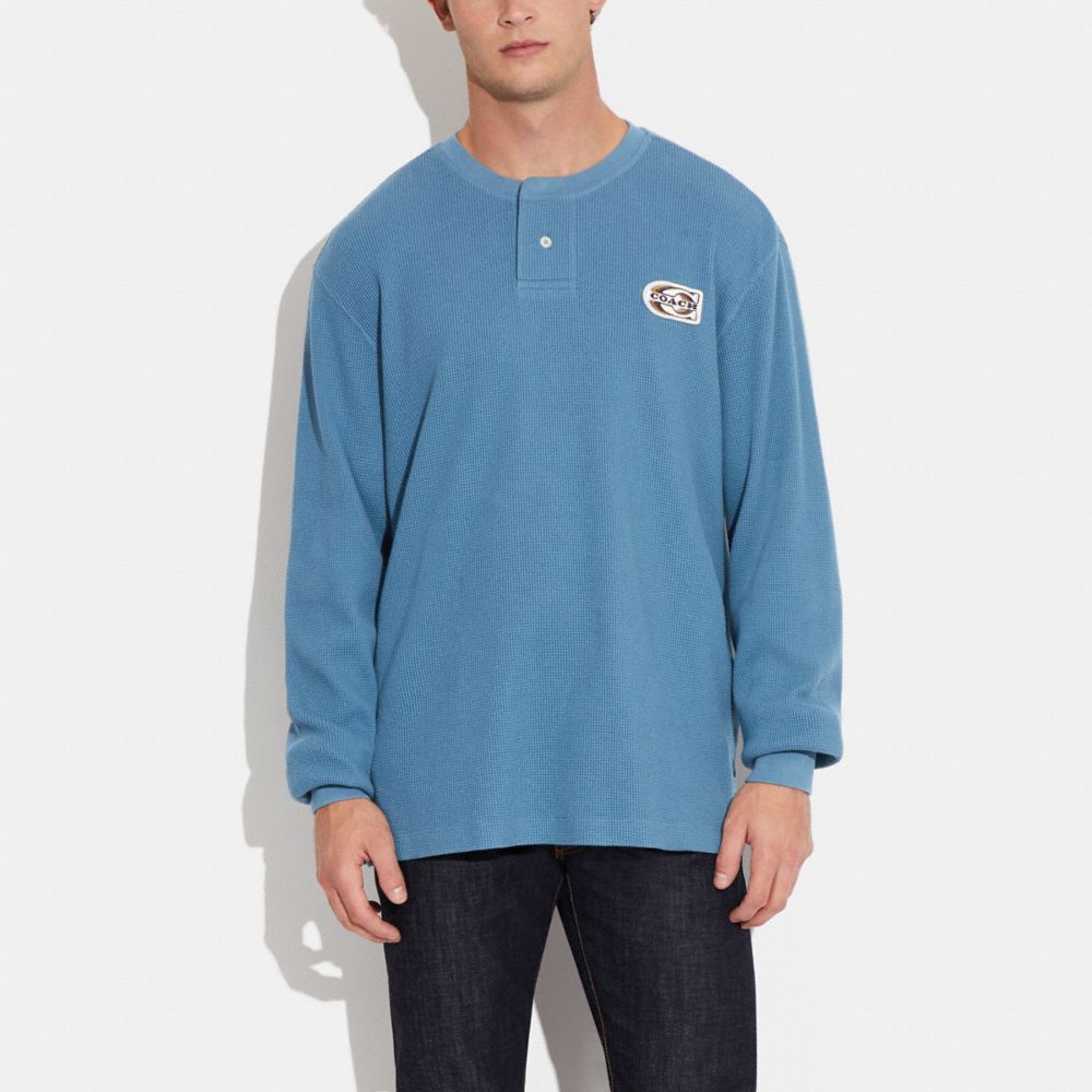 COACH®,RELAXED WAFFLE HENLEY,Blue,Scale View