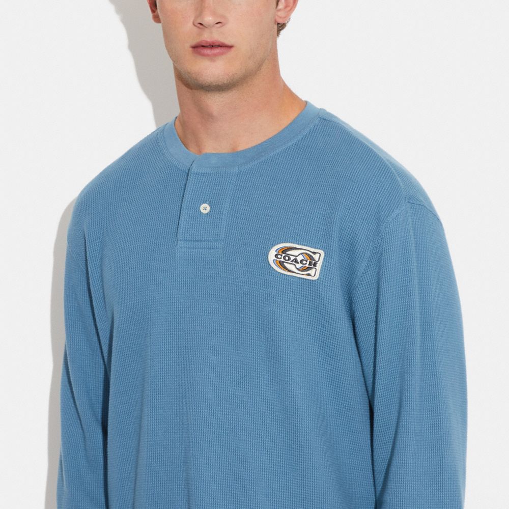 COACH®,Relaxed Waffle Henley,,Detail View