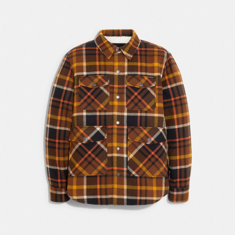 COACH® | Plaid Sherpa Lined Shirt Jacket