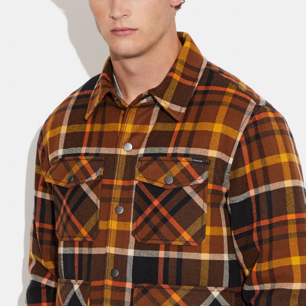 COACH Plaid Sherpa Lined Shirt Jacket