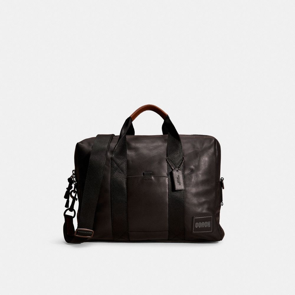 COACH®,RESTORED PACER BRIEF,Smooth Leather,Large,Black Copper/Black,Front View