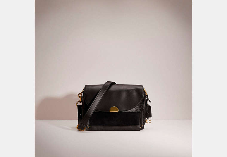 COACH®,RESTORED DREAMER SHOULDER BAG,Glovetanned Leather,Medium,Brass/Black,Front View