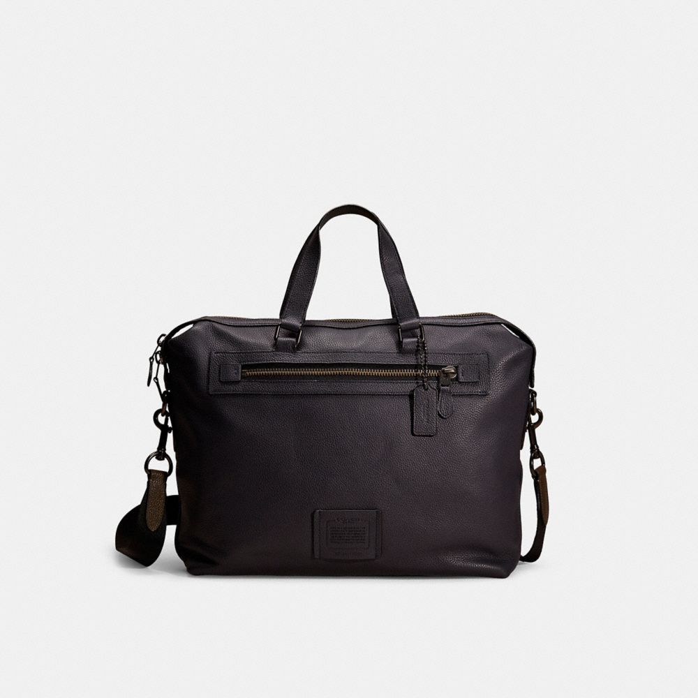 COACH®,Restored Academy Holdall,Leather,Duffle Bag,Applique,Logo,Work,Black,Front View