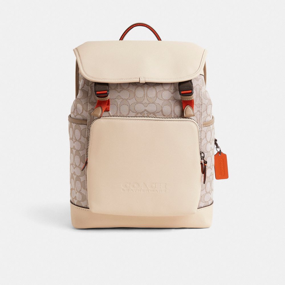 Coach Restored League Flap Backpack In Signature Jacquard