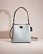 COACH®,RESTORED WILLOW BUCKET BAG IN COLORBLOCK,Polished Pebble Leather,Medium,Pewter/Aqua Multi,Front View