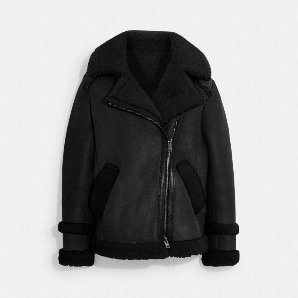 COACH®,SHEARLING AVIATOR,Black,Front View