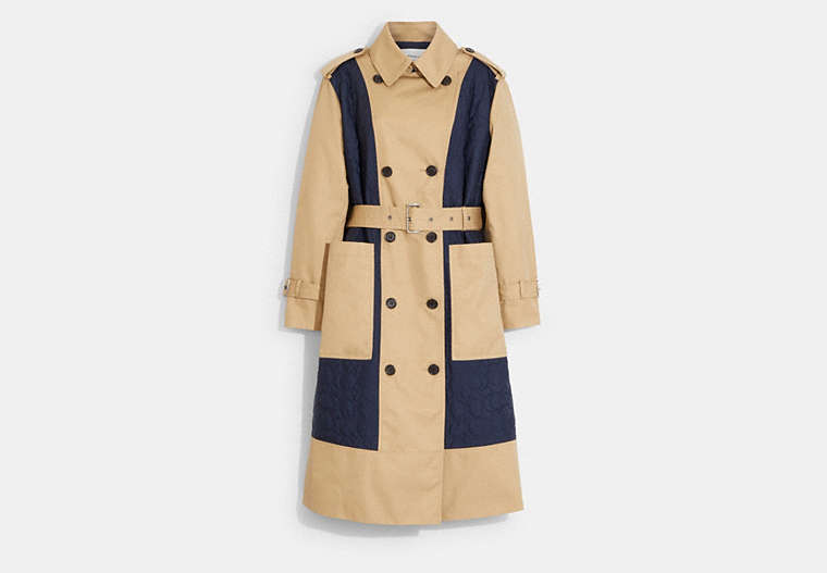 COACH®,SIGNATURE QUILTED TRENCH COAT,Classic Khaki/Navy,Front View