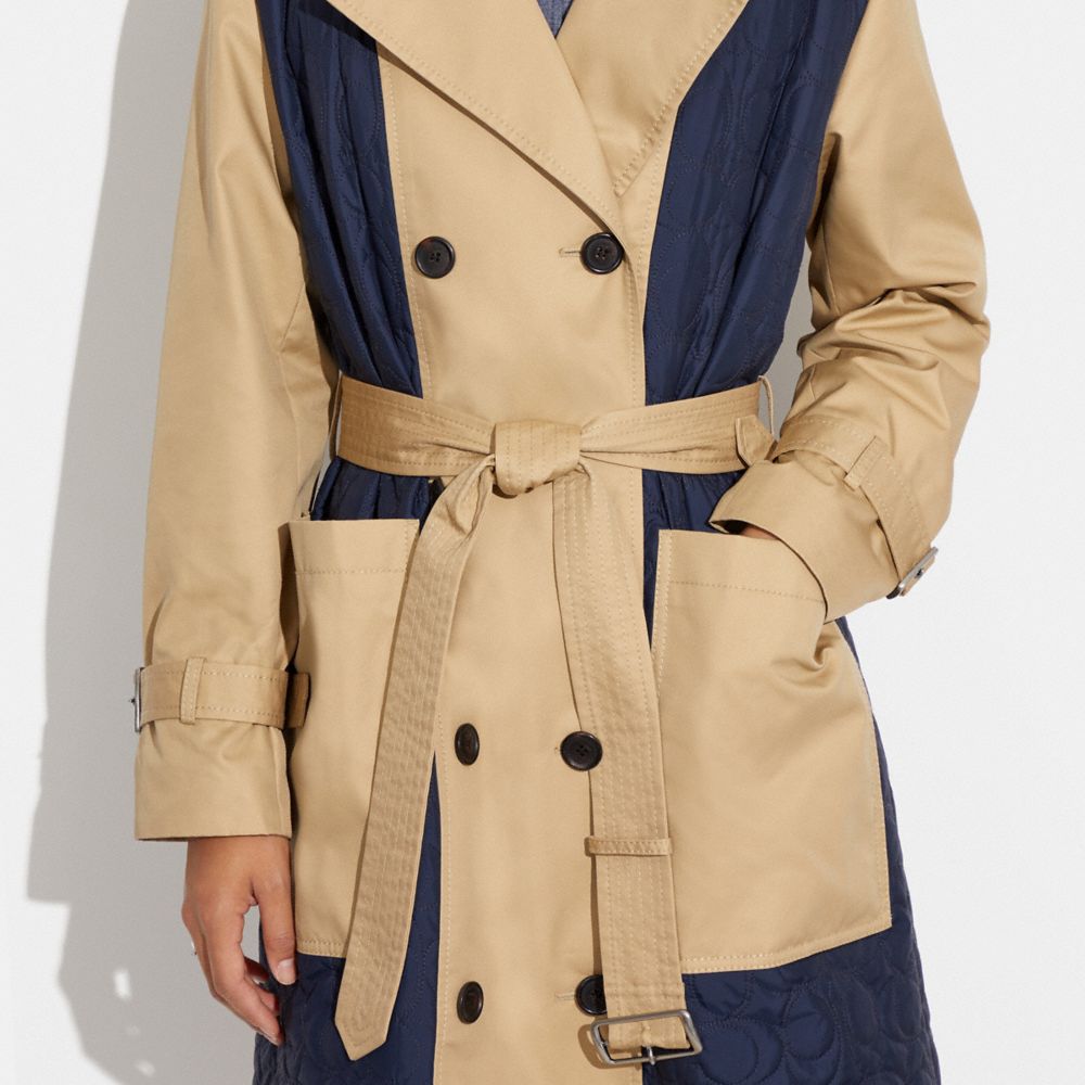 Padded trench coat with frogs